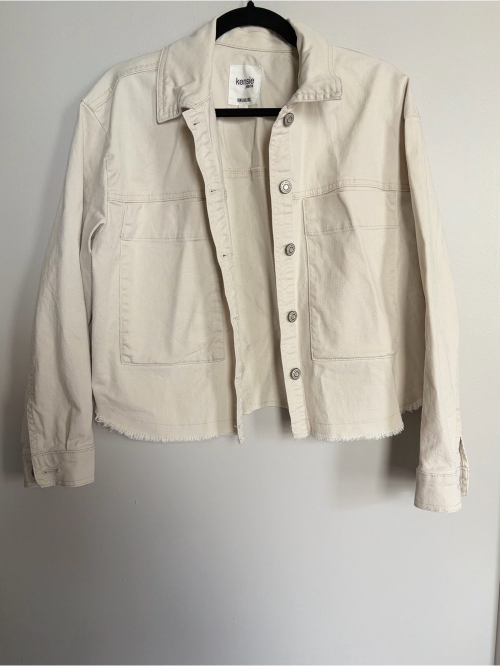 Kensie Jeans Vintage Luxe Off-White Cropped Button-up Barn Jacket - M